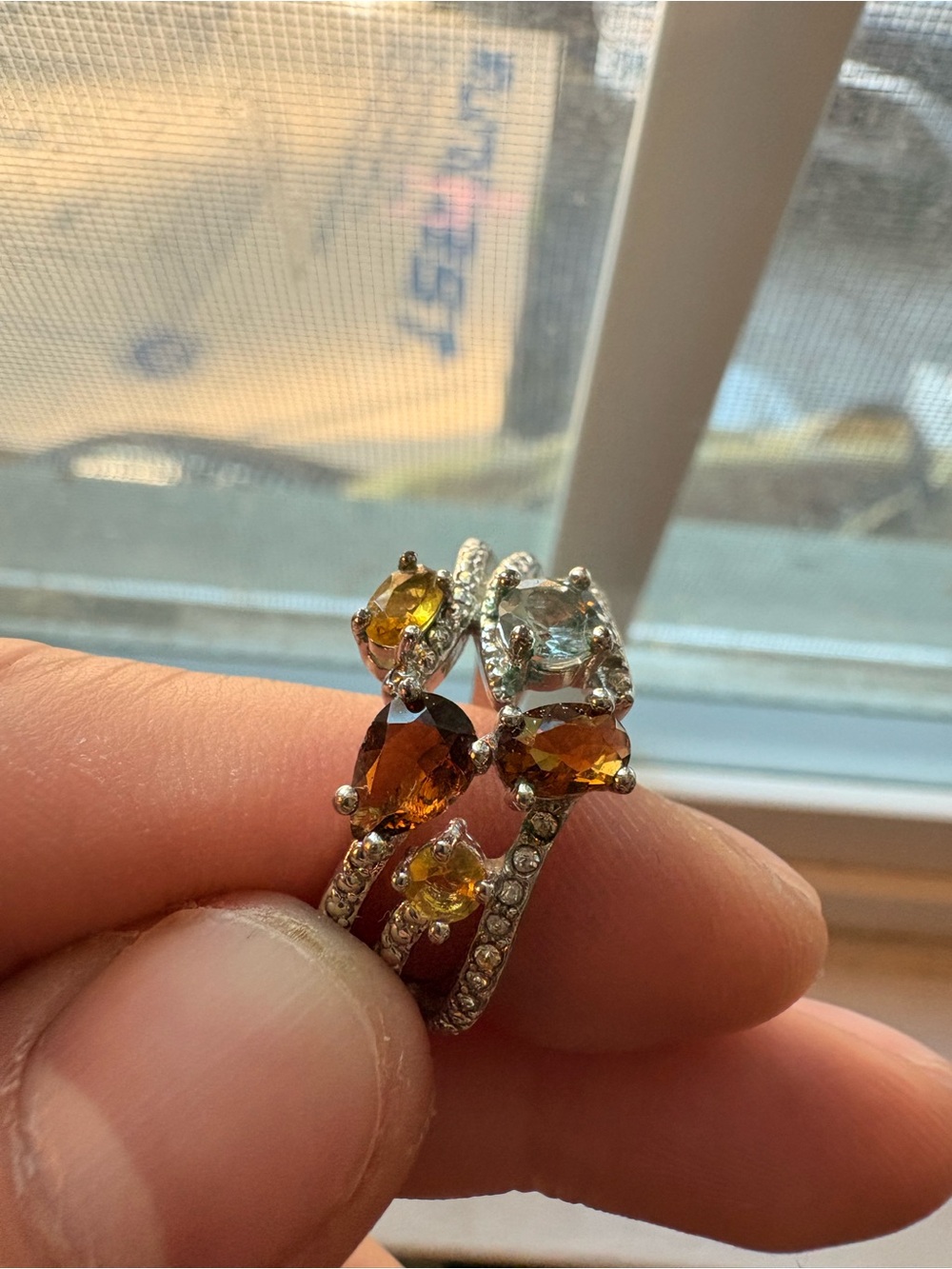 Vintage Nataliya V Collister Split Shank Citrine and Topaz Gemstone Ring Size 11
